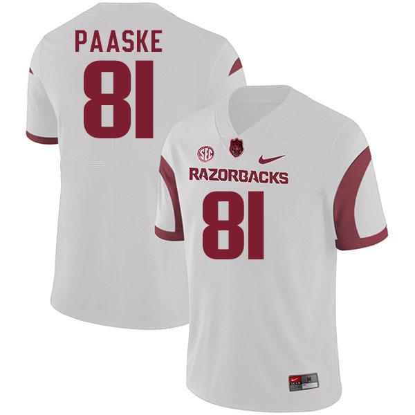 Men #81 Andreas Paaske Arkansas Razorbacks College Football Jerseys Stitched-White